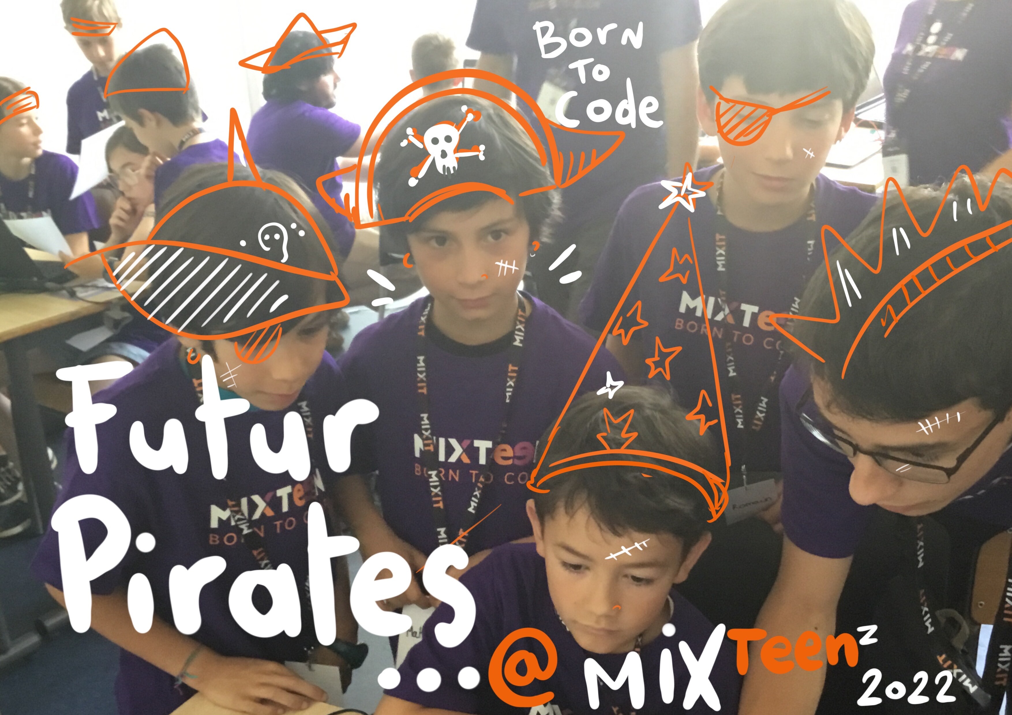 Enfants de mixteen dessinés en pirates