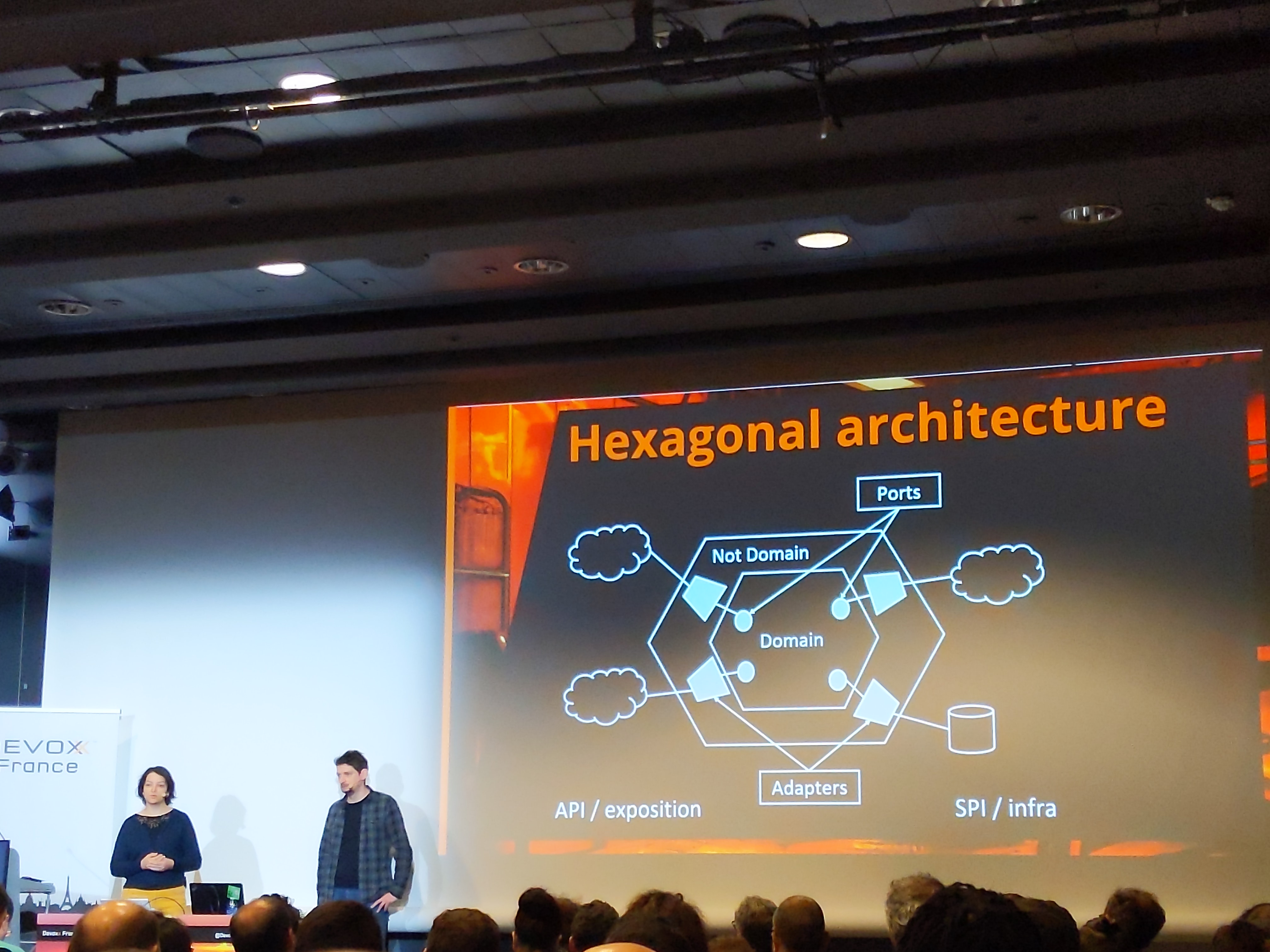 Schéma d'architecture hexagonale durant la présentation DDD